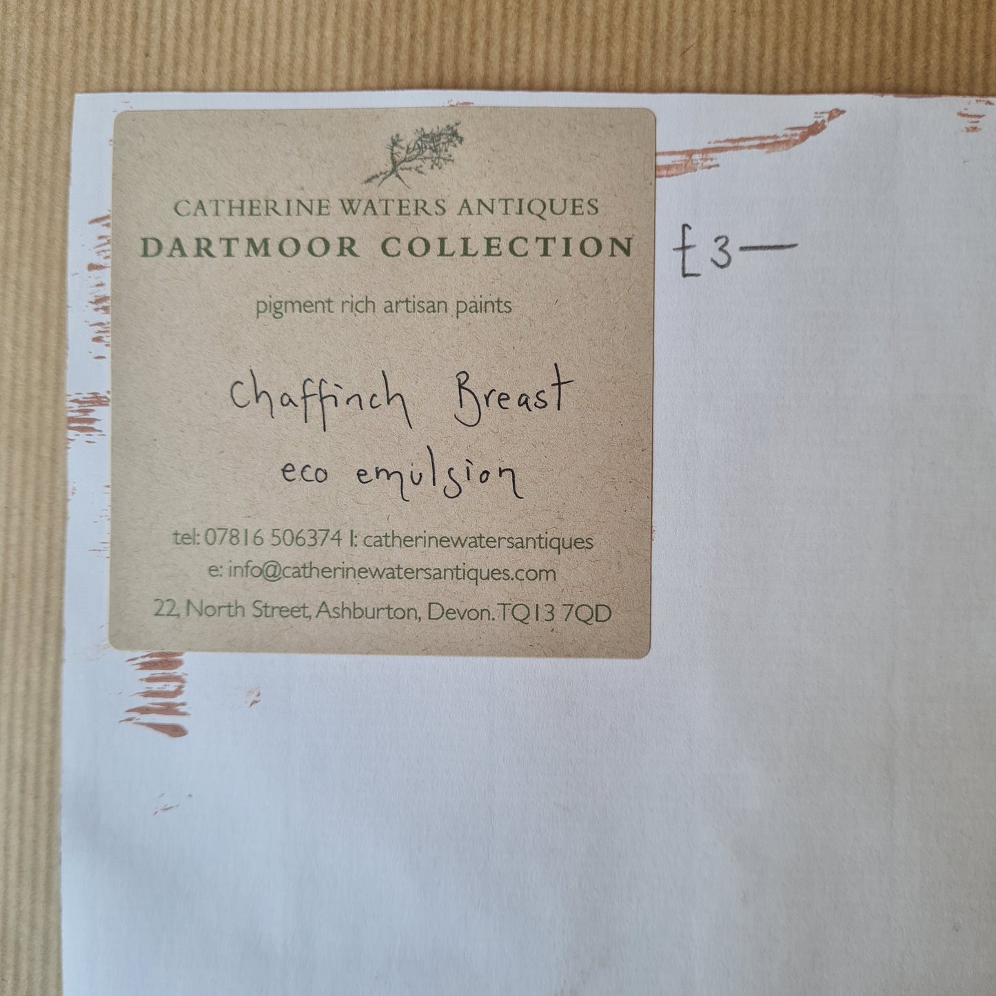 A4 handpainted eco emulsion swatch. Chaffinch Breast