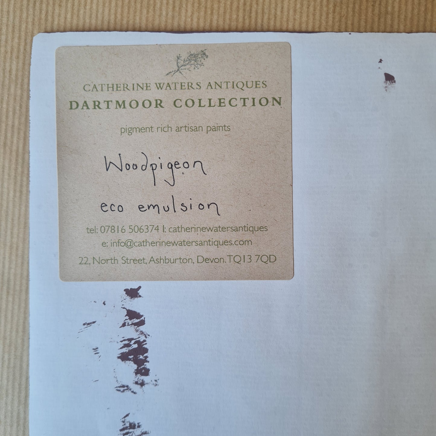 A4 handpainted eco emulsion swatch. Woodpigeon